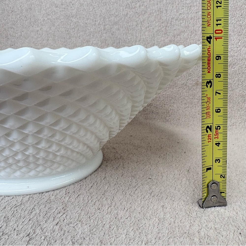 Vintage Milk Glass Large Decorative Bowl White Diamond Cut Pattern Round VTG - Picture 9 of 11